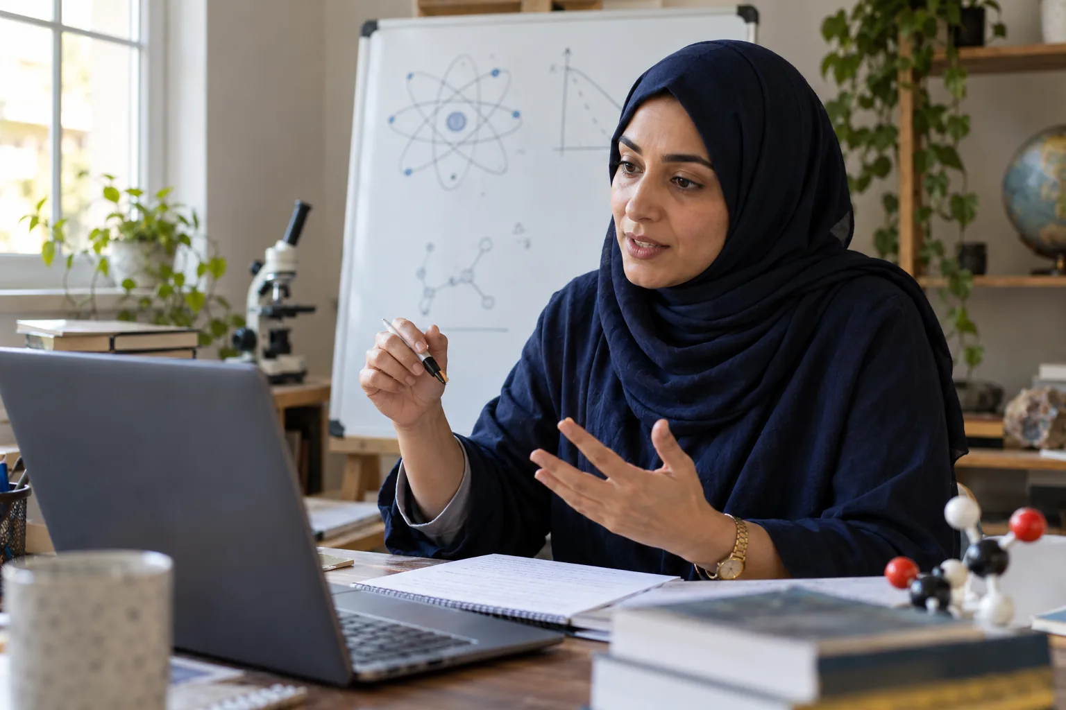 A science tutor teaching a live online Sateha Gulf lesson