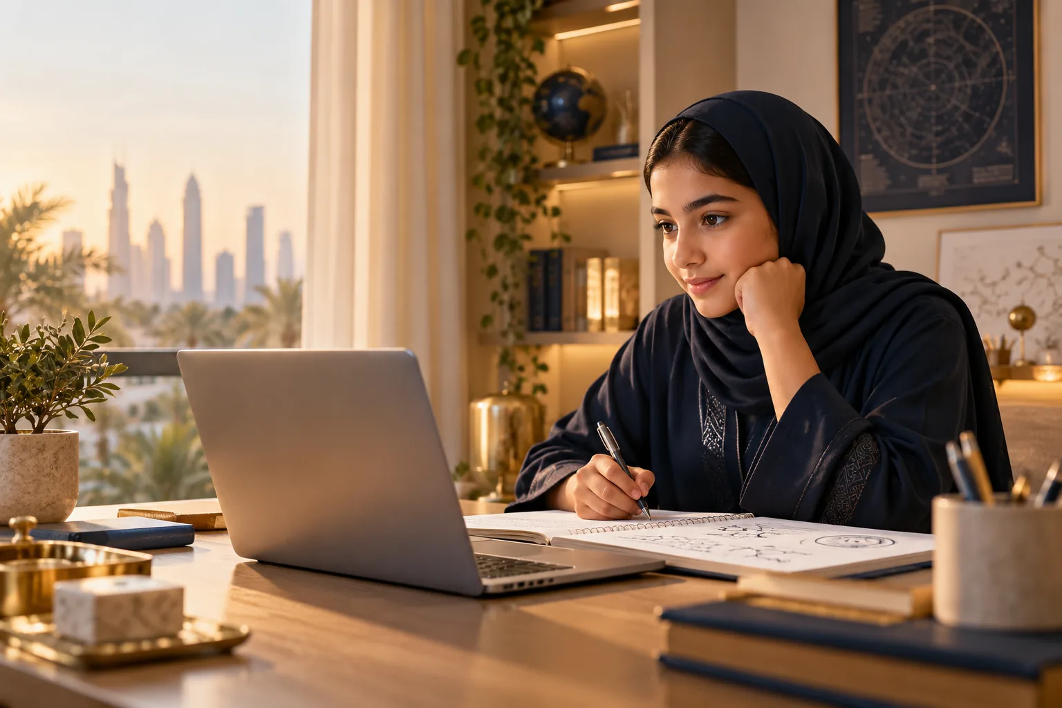 A Sateha Gulf student learning online from home